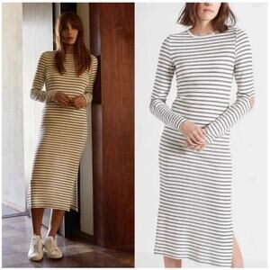 Current/Elliott Quince Metallic Silver Striped Cutout Long Sleeve Dress Sz Large